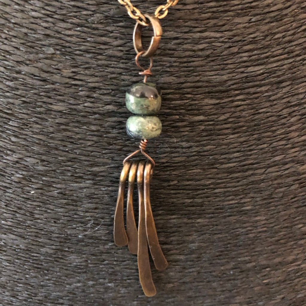 New Antiqued Silver And Jasper Stone Necklace